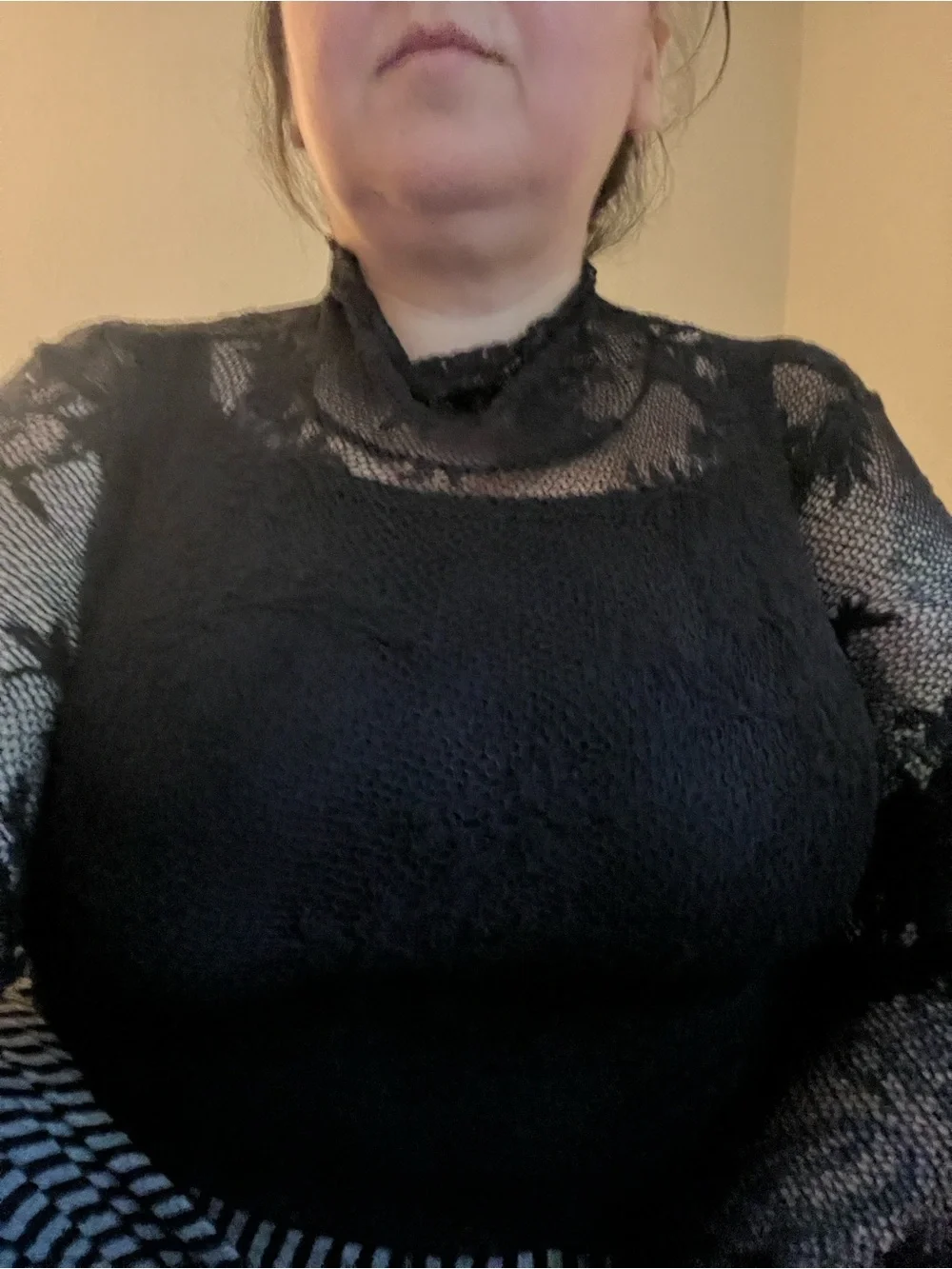Black Lace Long Sleeve Top - Sheer Floral Mesh